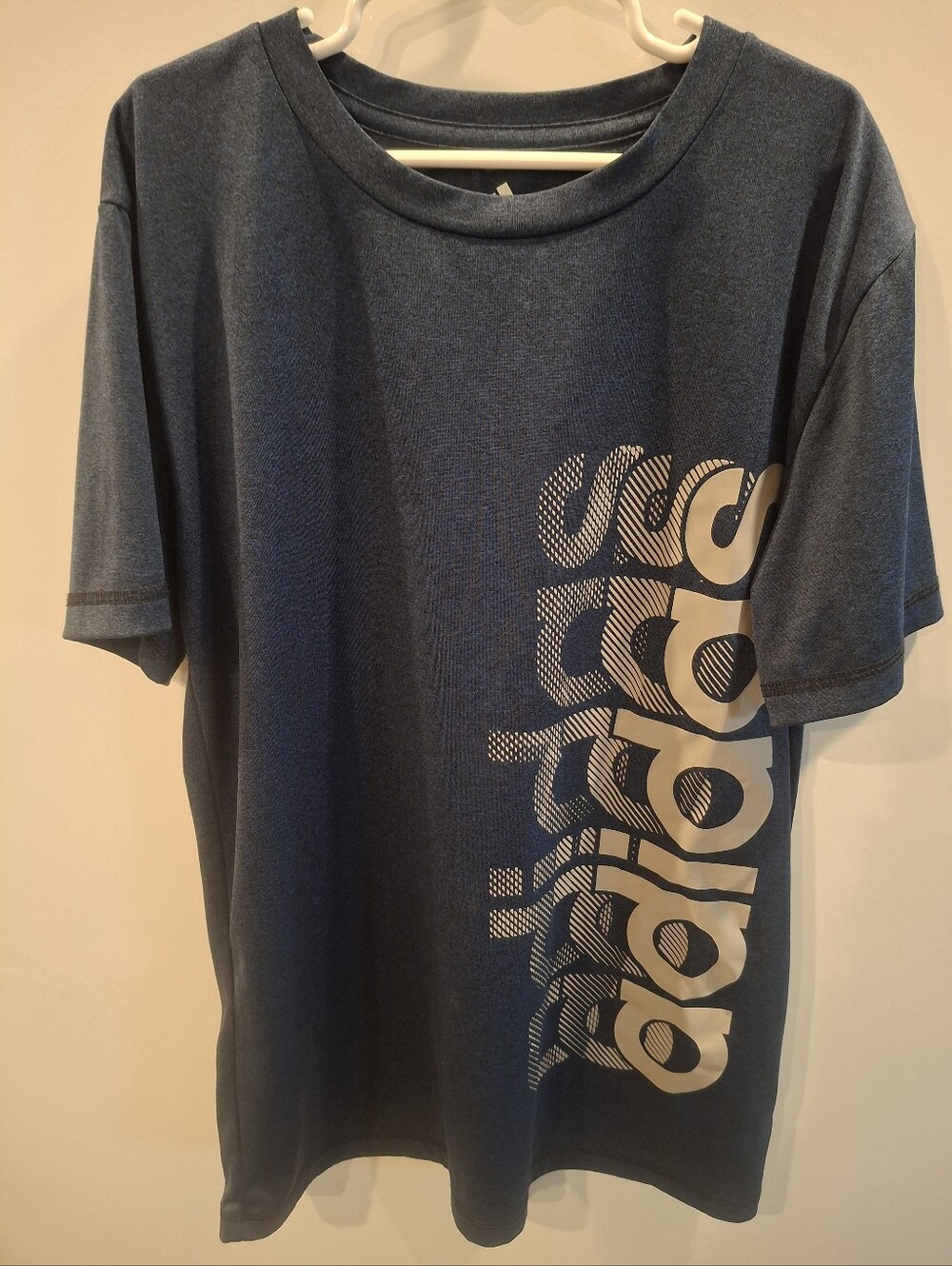 adidas Navy Short-Sleeve Tee with Vertical White Logo